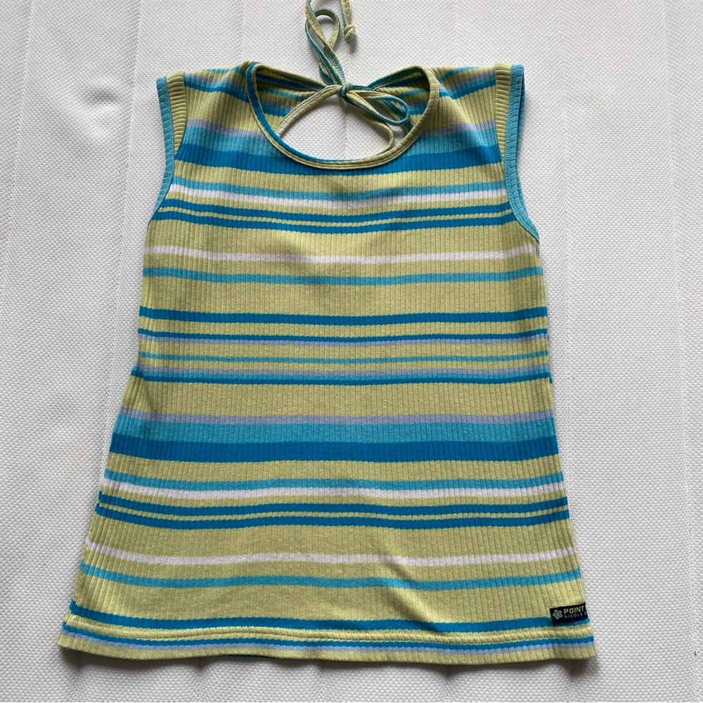 Point Zero Striped Top - Blue, Green, White
